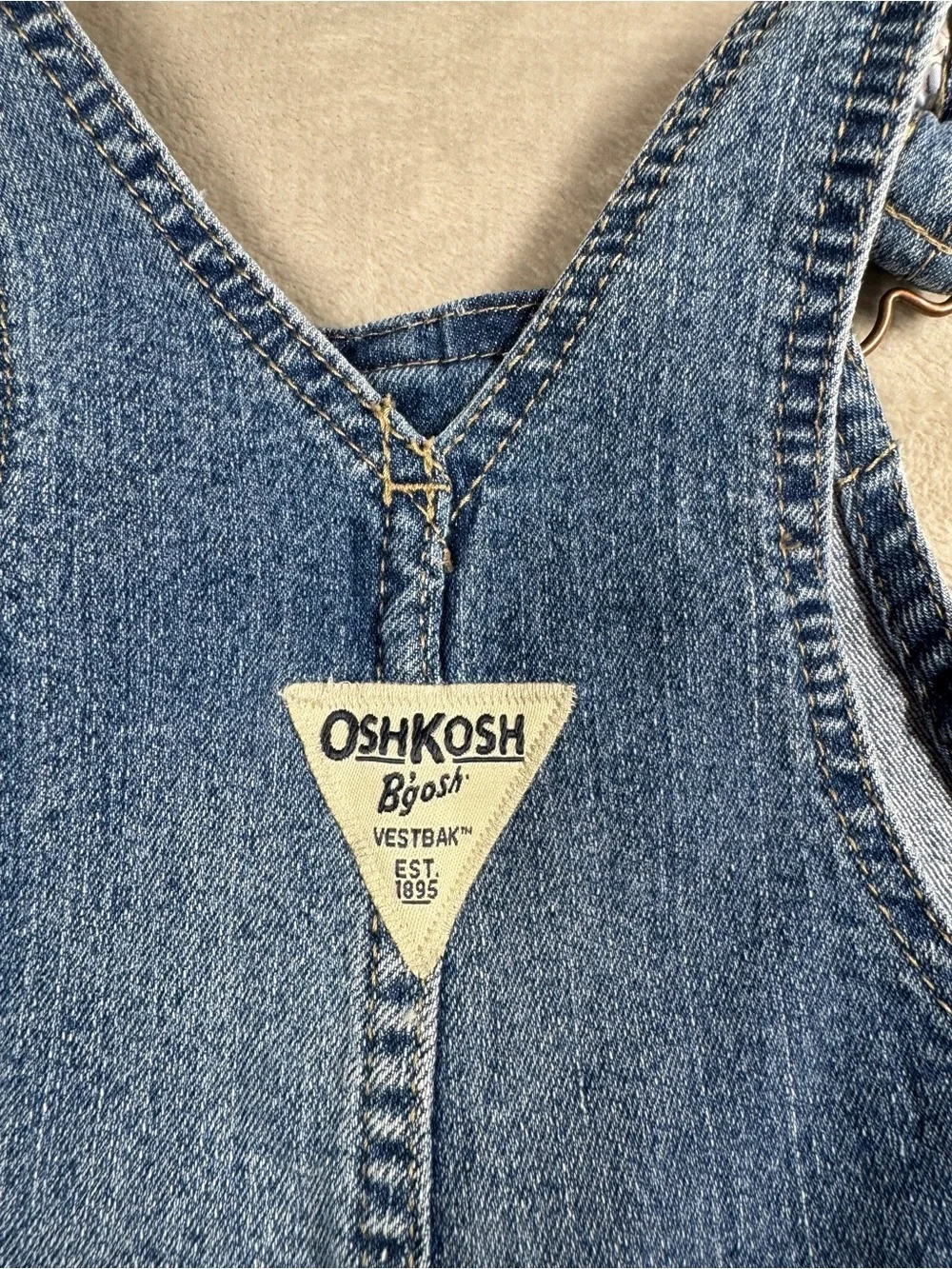 Oshkosh B’Gosh Baby Girl Denim Blue Jean Floral Trim Overalls Size 18 Months